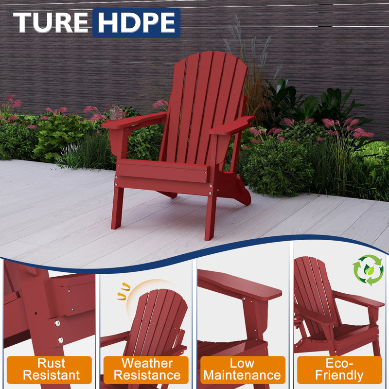 Set Of 2 All Weather Folding Adirondack Chair, Red