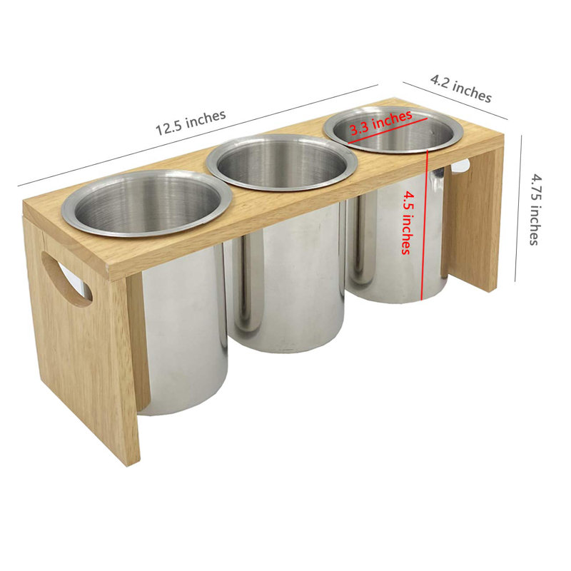 Porte-couverts en acier inoxydable avec base en bois