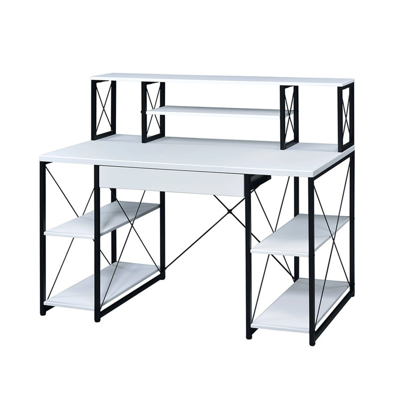 Élégant bureau blanc avec rangement spacieux et glissières en métal élégantes