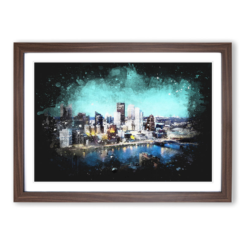 Skyline Of Pittsburgh - Single Picture Frame Print on Wood, 27cm H x 36cm W x 2cm D, Walnut Framed