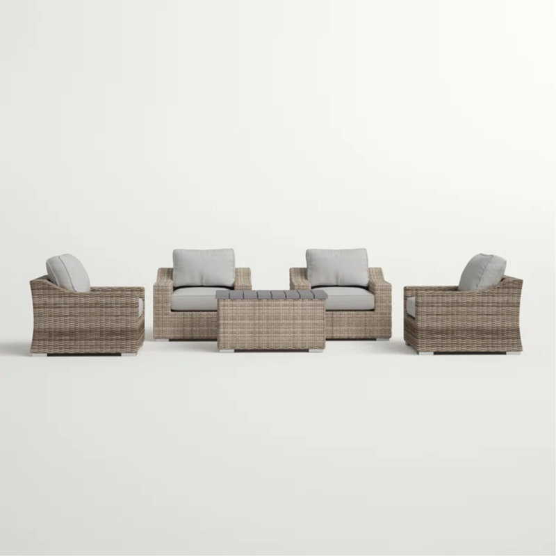 Ensemble de conversation modulaire en osier 4 pièces avec coussins 4 pièces - entièrement assemblé