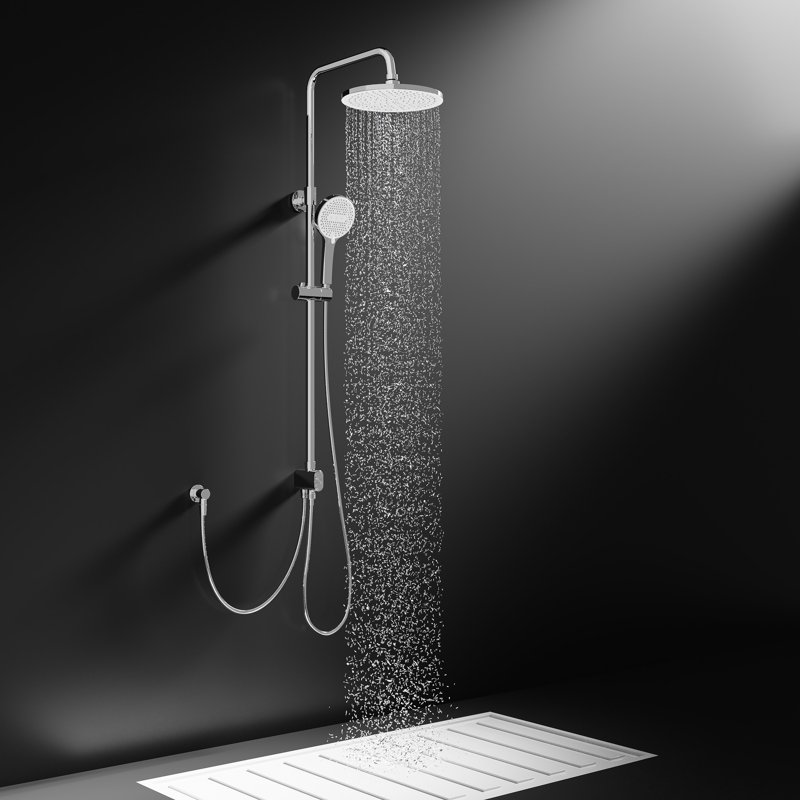 Horow Bathroom Shower Mixer Twin Head Bar Set Round Valve System