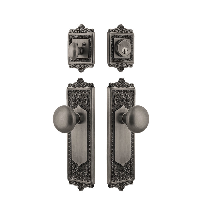 Nostalgic Warehouse Egg & Dart Entry Set with Porcelain Knob, Antique Pewter, 2.75