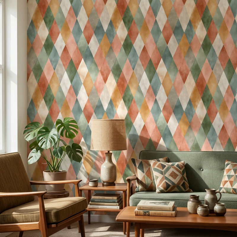 Papier peint géométrique amovible à motif géométrique