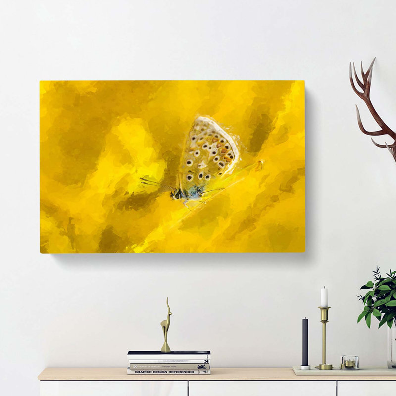 Yellow Butterfly in Abstract - Wrapped Canvas, 35cm H x 50cm W x 3cm D
