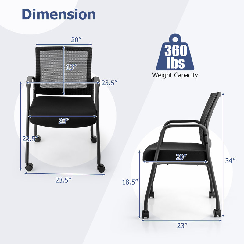 Fauteuil de bureau sur roulettes 2 pièces Latitude Run® avec structure en métal et accoudoirs en filet