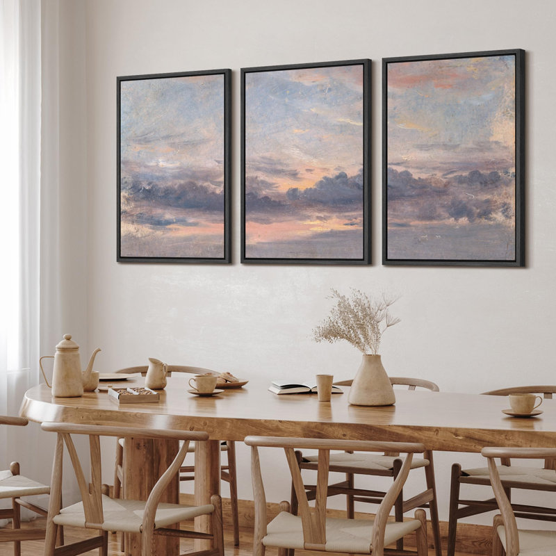 " Sunset Ambiance Tranquil Evening Sky Nature Landscape Illustrations Modern Art Decor Rustic " 3 - Pieces, Noir