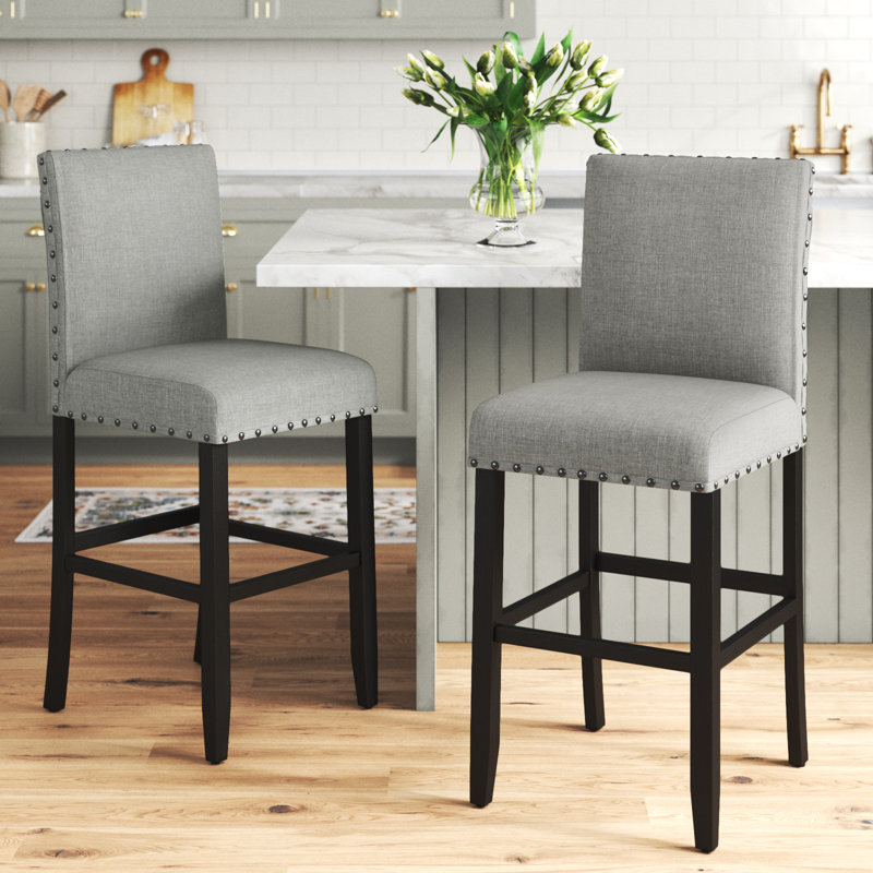 Kappler Upholstered Counter Stool, Counter Stool (25.5" Seat Height), Gray/Antique Noir