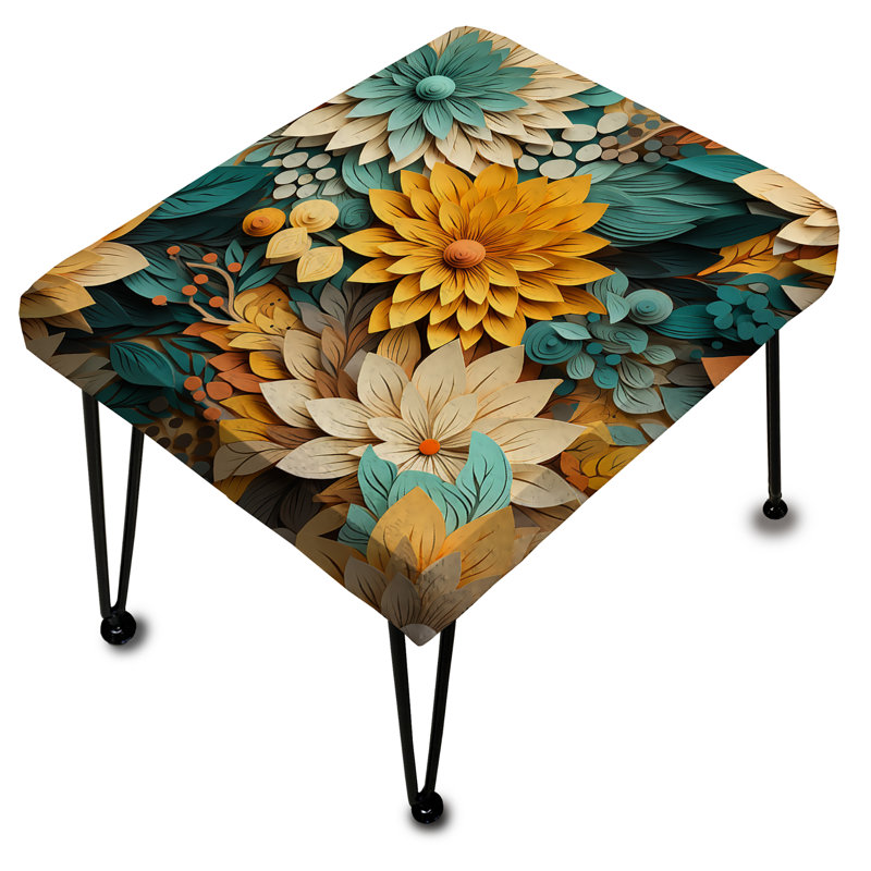 Chrysanthemums Mandala Boho Pattern - Floral Rectangle Ottoman