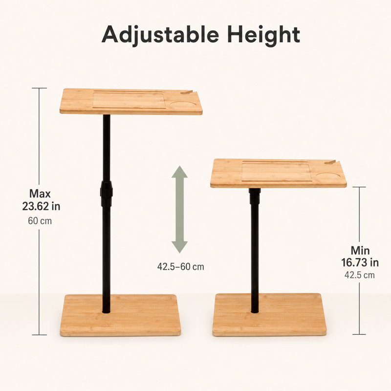 Bamboo Couch Tray Table Height Adjustable C-Shaped End Table