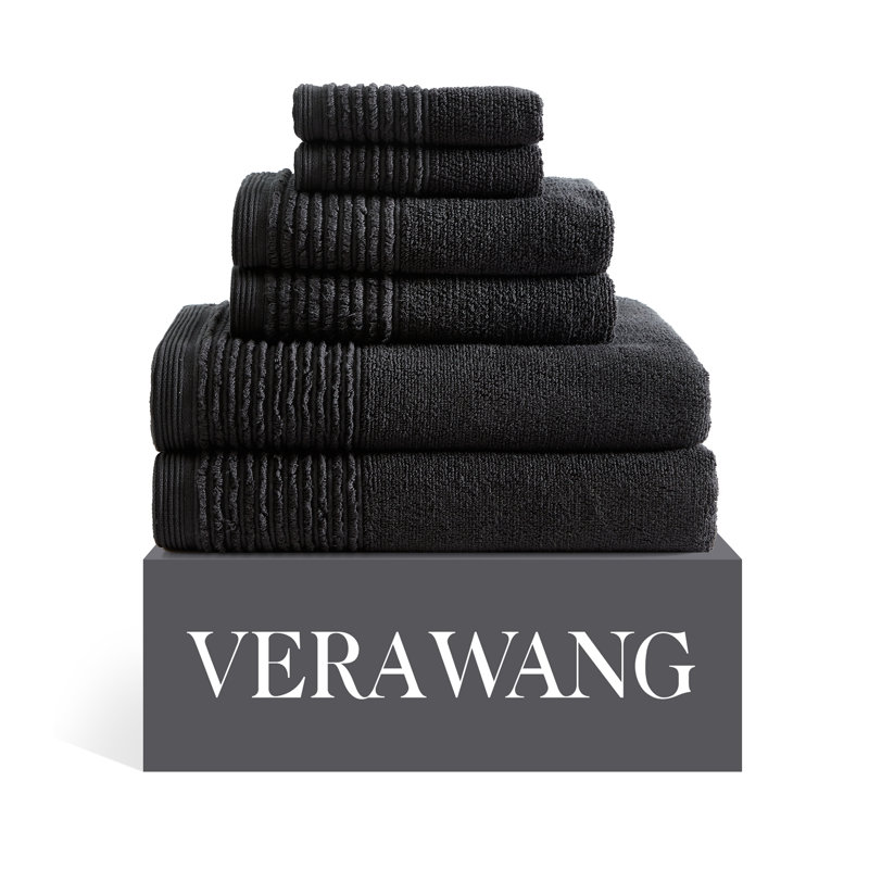 6-Piece Solid Sculpted Pleat Cotton Towel Set, Black
