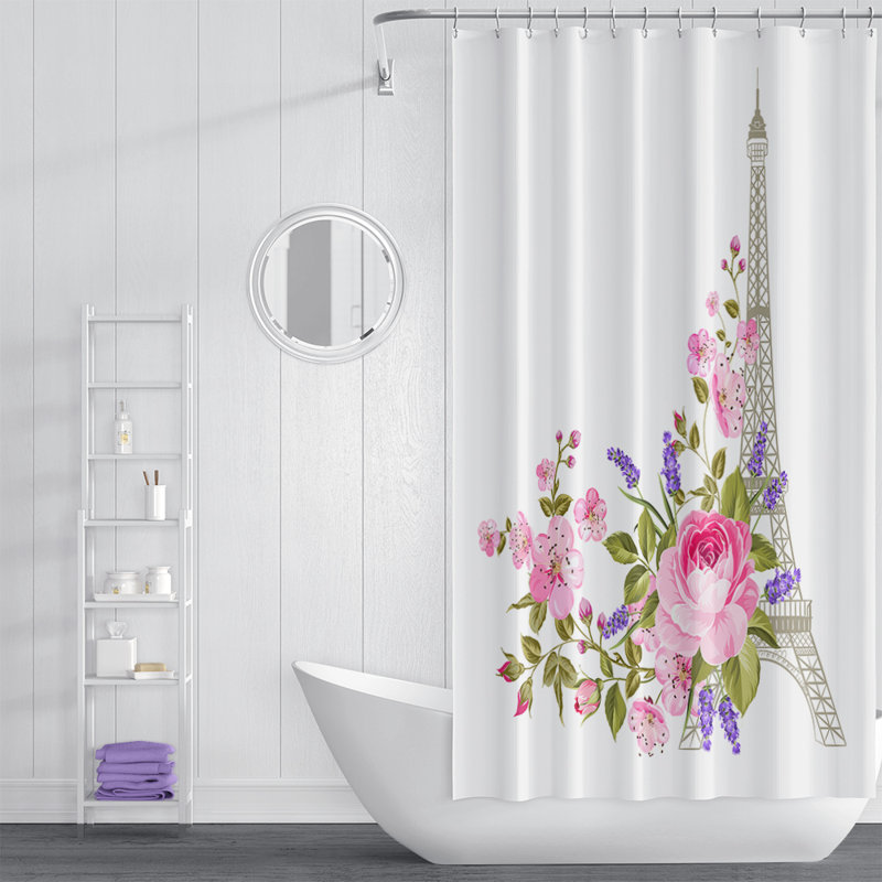 Rideau de douche simple, Blanc, rose, H 93 po x l 70 po x P 6 po