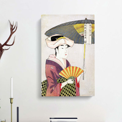 Woman With A Parasol by Kitagawa Utamaro - Wrapped Canvas