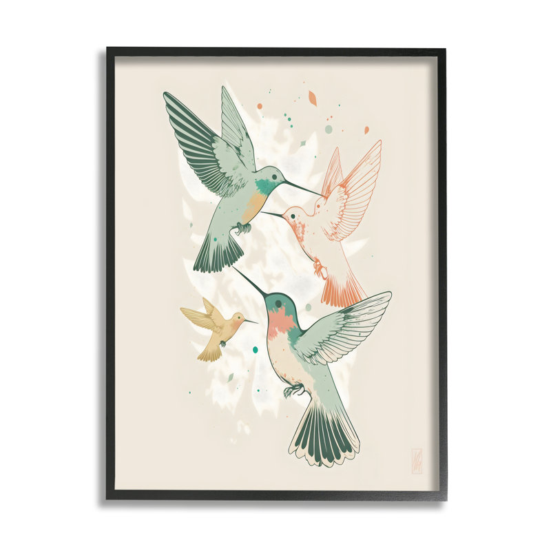 Colibris sur fond beige par Ray Powers, Giclée encadrée noir minuit, H 14 po x l 11 po x P 1,5 po