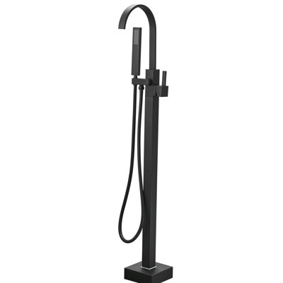 Claw Foot Tub Faucets Floor Mount With Handheld Shower And Stable Tripod Base - Matte Black Finish Single Hole Bathtub Faucet Simple Style