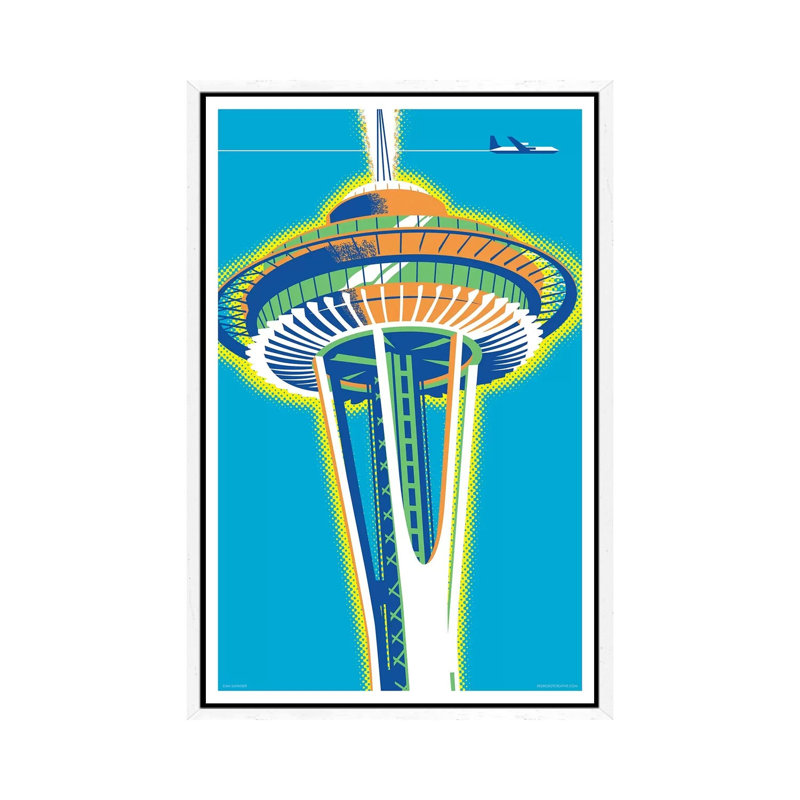 Seattle Space Needle 1 Piece Wall Art on Canvas, 101.6cm H x 66.04cm W x 3.81cm D, White Framed