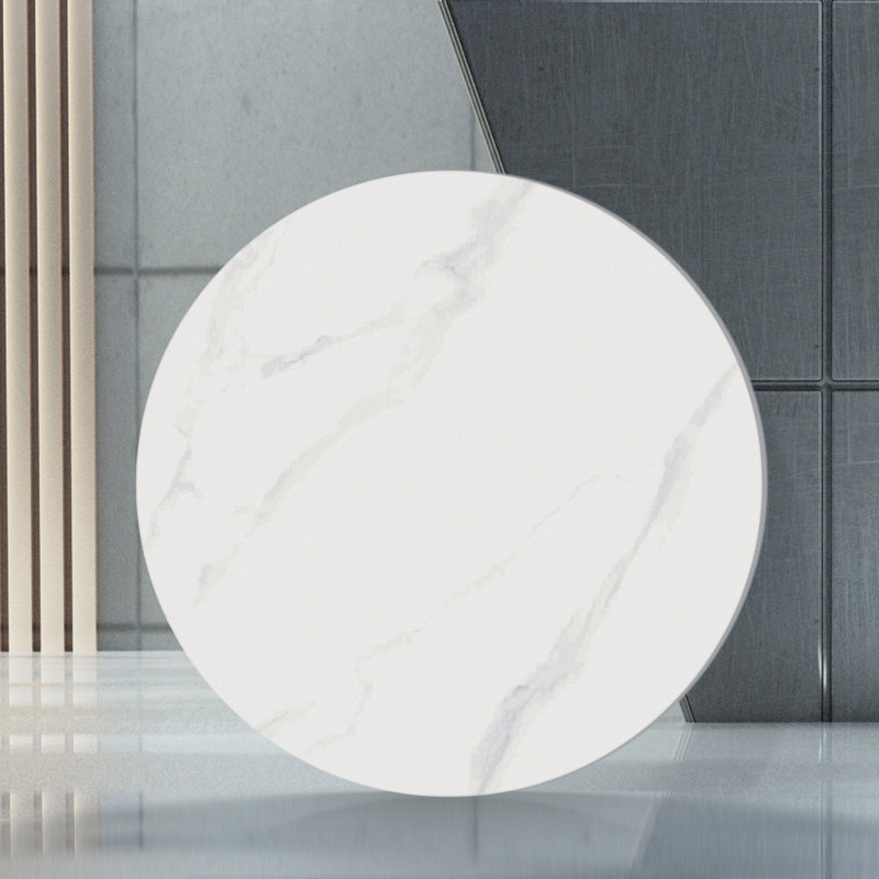 Plateau tournant en pierre frittée (table non incluse), H 0,47 po x l 31,5 po x P 31,5 po, Blanc mat