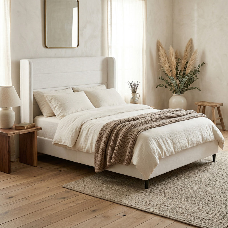 Helen Channel Tufted Wingback Bed, Queen
