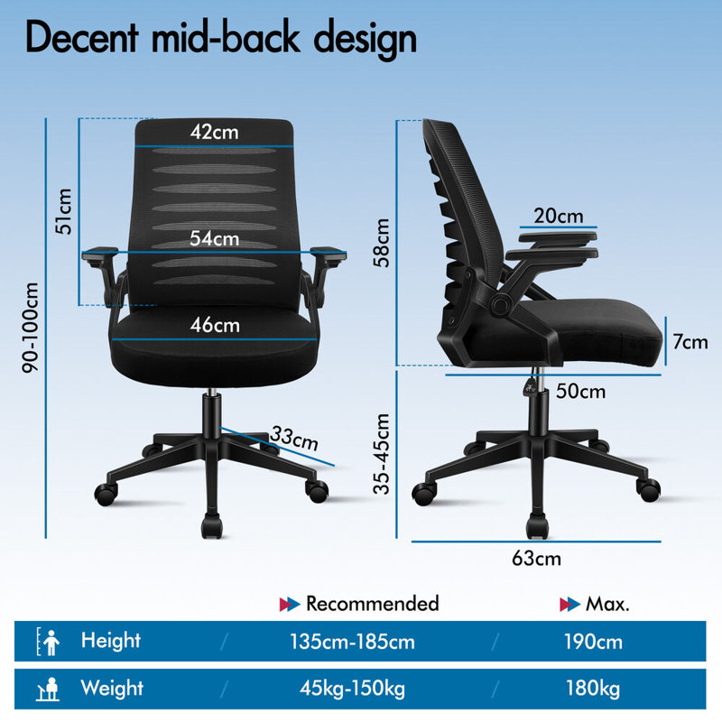  Mesh Office Chair Padded Swivel Flip Up Armrest Gaming Computer Desk