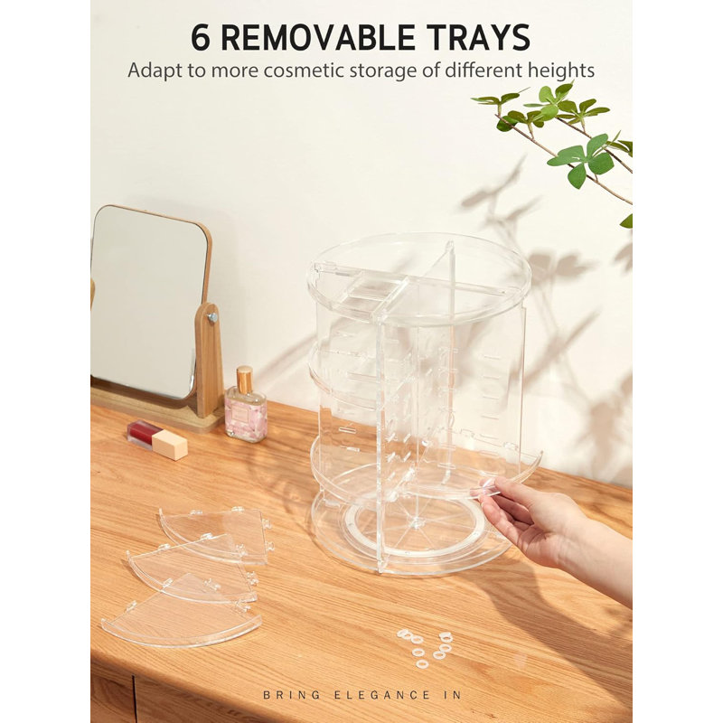 360 Degree Rotating Jewellery Organizer - Adjustable with 6 Trays for Optimal Storage, Clear