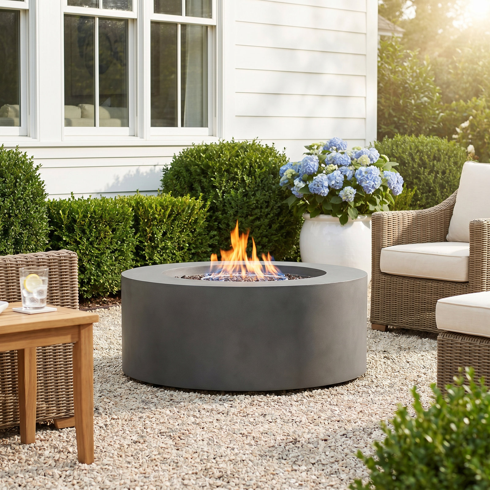 Aegean Outdoor Fire Table, Dark Gray