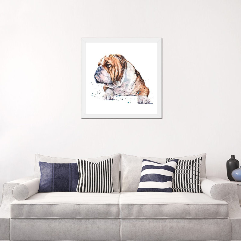 "English Bull Dog I" par Edwatercolours-impression, Blanc, H 24 po x l 24 po x p 1 po, Papier encadré blanc