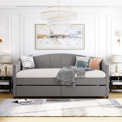 Upholstered Daybed In Gray With Two Drawers - Ideal For Compact Spaces And Soft Enjoy A Relaxing Time