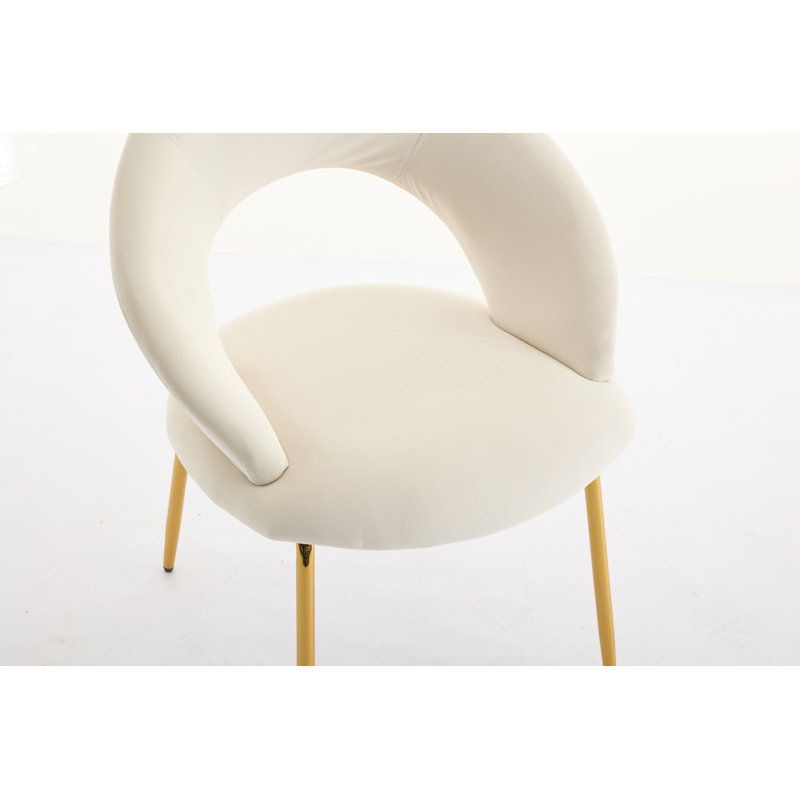 Meshea Dining Chair with Sleek Metal Legs, Duvet de velours blanc, Ensemble de 1
