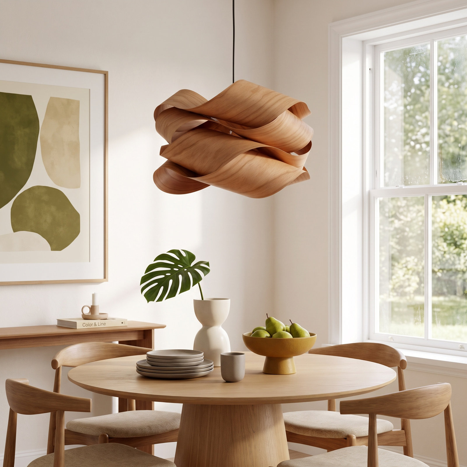Single Light Dimmable Pendant, Natural Cherry, Matte Black, 15.7" H x 27.1" W x 27.1" D