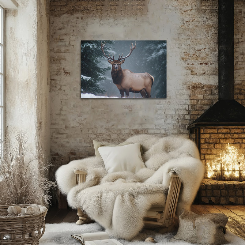Grand, art de Noël sur toile de cerf d'hiver de Noël, impression d'affiche pour animal de la forêt enneigée pour le salon à la maison, scène de wapiti, toile encadrée, 24 po x 36 po