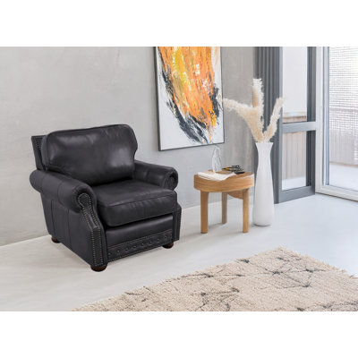 Fauteuil club en cuir véritable avec accoudoirs roulés de 48 po Speroni