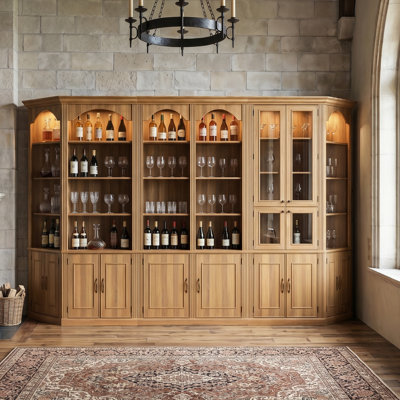 Large Wine Cabinet, 20 Open Shelves + 7 Storage Cabinets, LED Top Light