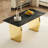 Modern Rectangular Table With 0.4 Inch Black Patterned Tabletop And Gold Legs