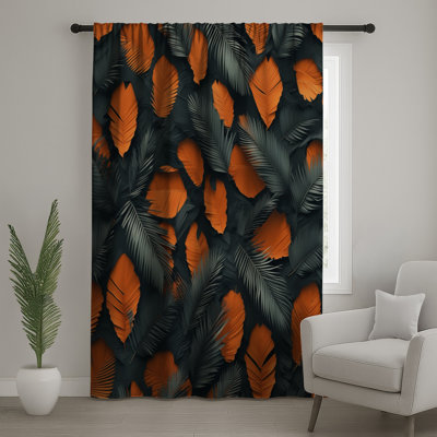 Orange Black Tropical Leaves Window Curtains, Foliage Sheer & Blockout Curtains - 1 Panel
