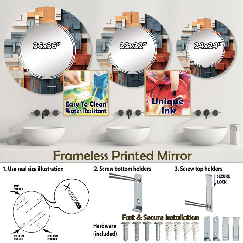 Monnerot - Miroir mural moderne rond, 24 po x 24 po