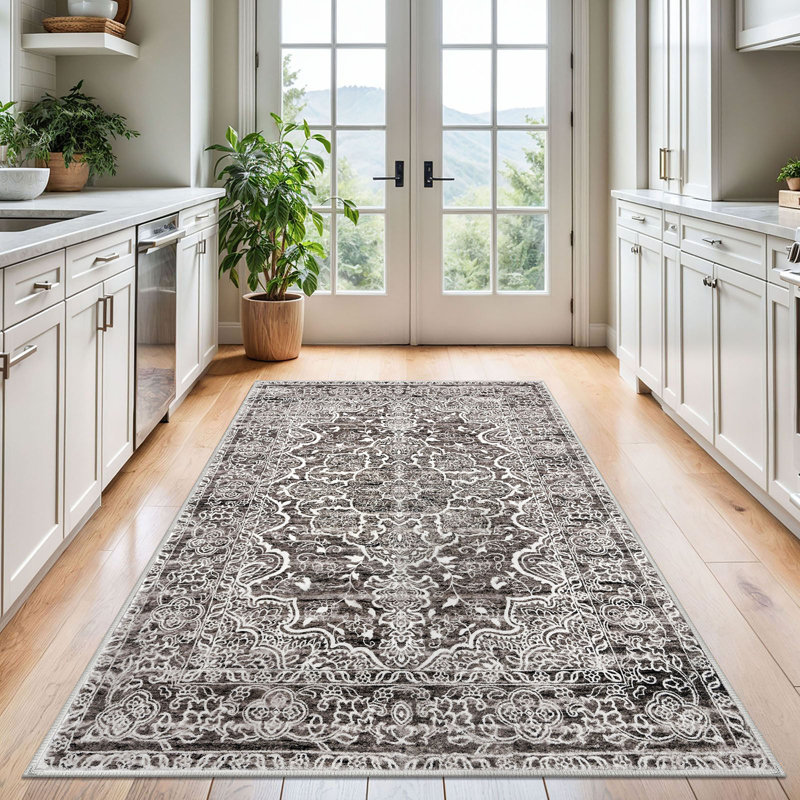 Area Rug Machine Washable Rugs With Rubber Backing For Living Room, Rectangle 4' x 6'