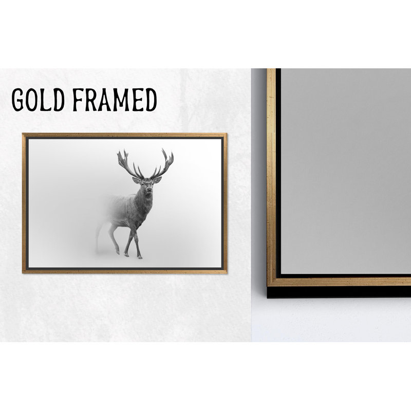 Élégant art mural en verre cerf: impression sur toile Loft, décor de renne, toiles encadrées dorées 1P