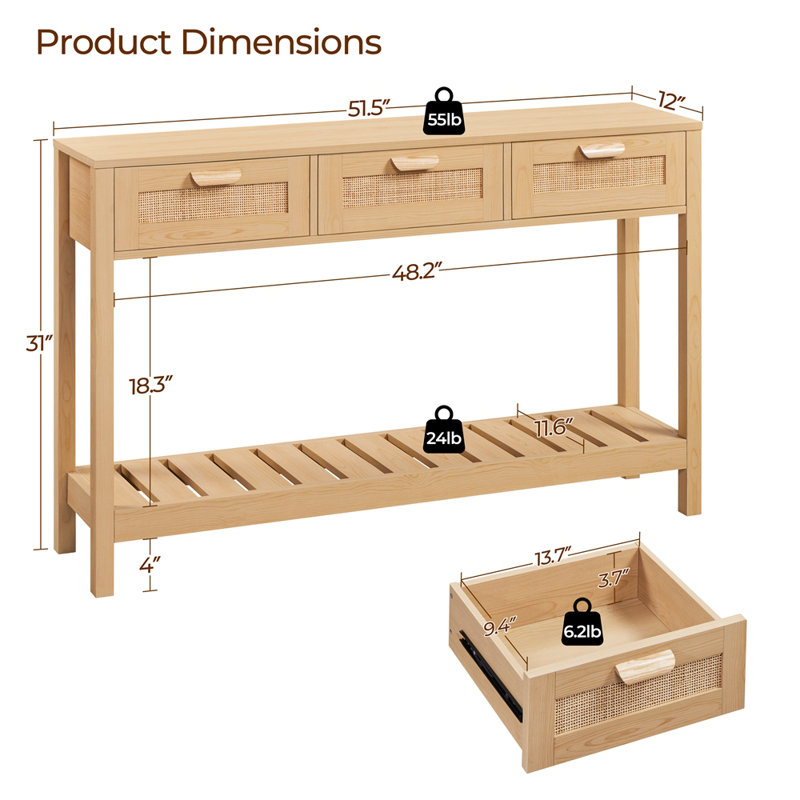 Console Table Natural Tone Entryway Table with Bottom Shelf
