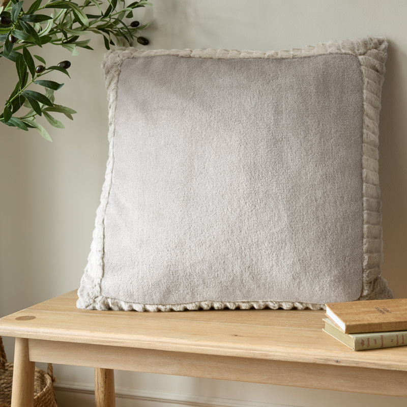 Velvet and Faux Fur 55x55cm Cushion with inner, Polyester, Natural