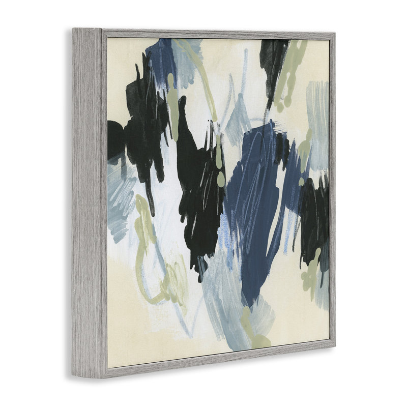 «Blue & Neutral Abstraction», art de la giclée encadrée par June Erica Vess, H 12 po x l 12 po, Estampe numérique Farmhouse