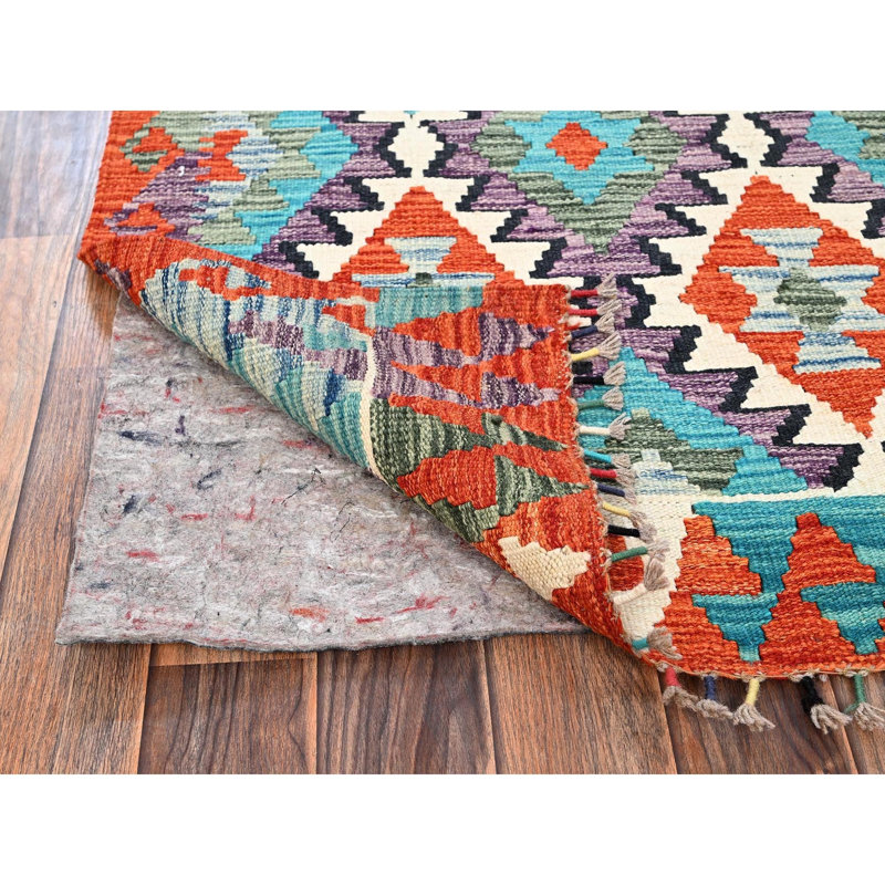 Tapis coloré 2 pi 9 po x 10 pi 1 po coloré, réversible, 100% laine, kilim afghan avec motif géométrique, teinture végétale, tissage plat, tapis tissé à la main