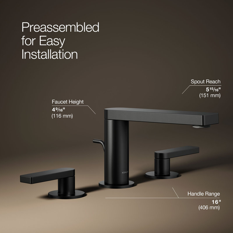 Composed Widespread Bathroom Faucet with Drain Assembly, Matte Black