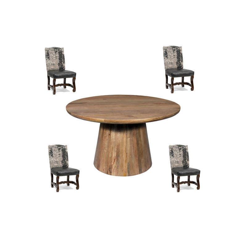 5-Piece Solid Wood Dining Set, Natural