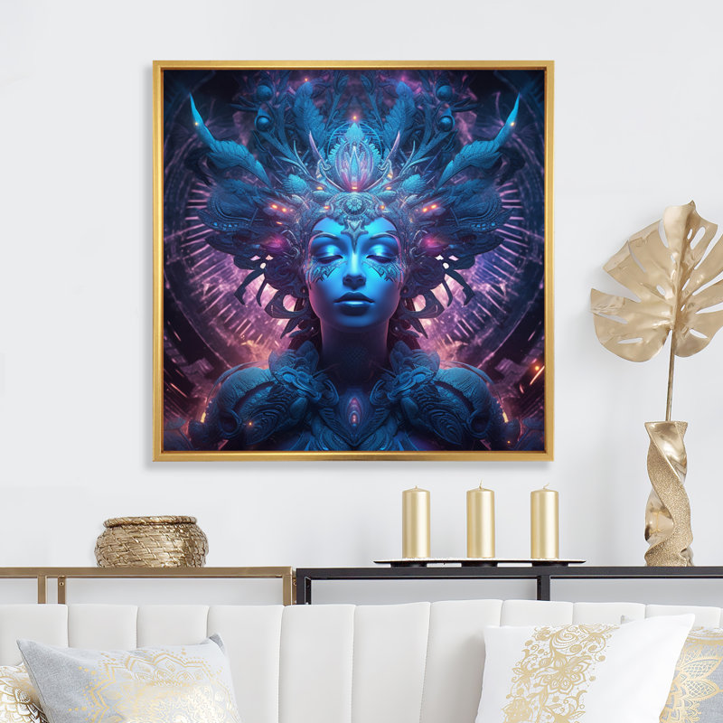 Personnage féminin Villian II - mode, art mural, H 16 po x l 16 po x P 1 po, Cadre flottant doré