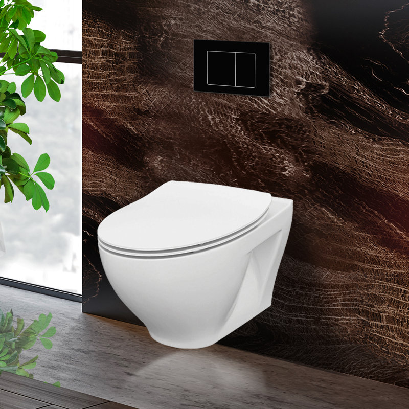 Stormon Dual-Flush Elongated Wall-Mount Toilet (Seat Included), 4", Black