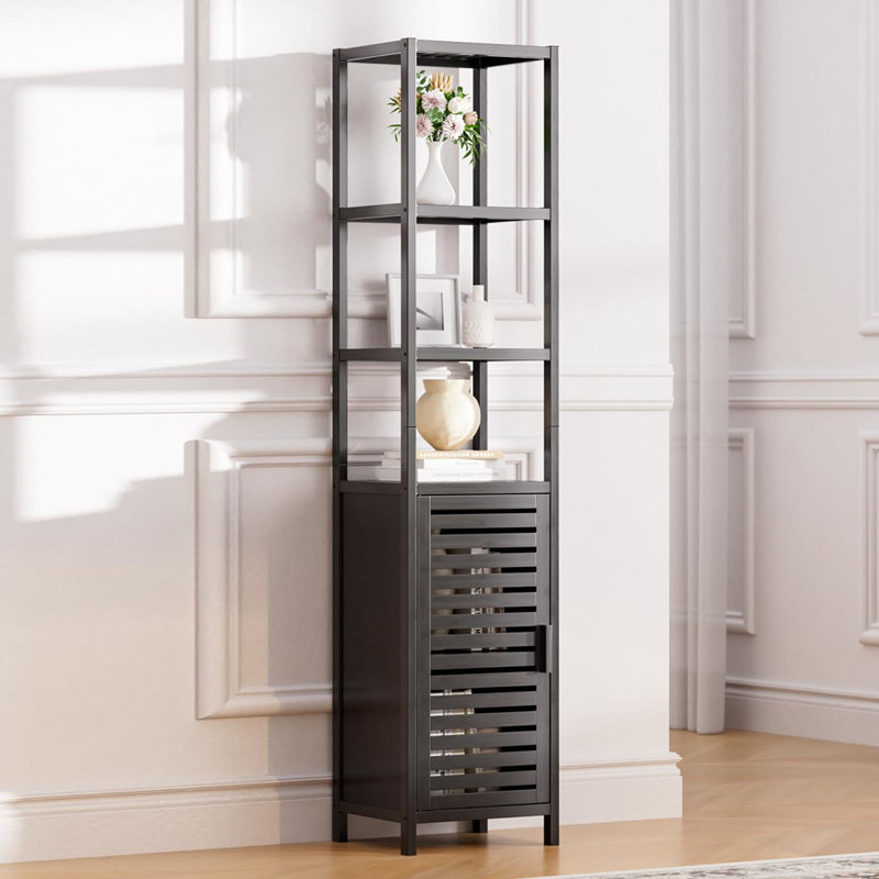 Freestanding Bamboo Bathroom Storage Cabinet, Black