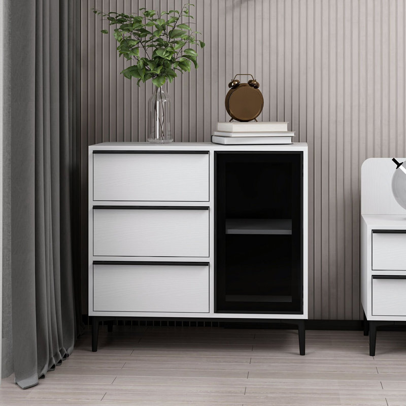 Oded 90cm W 3 - Drawer Chest of Drawers, White/Black