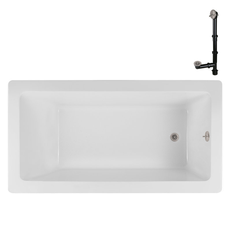 60" x 32" Acrylic Soaking Drop-In Bathtub, Drain Included, Brushed Nickel