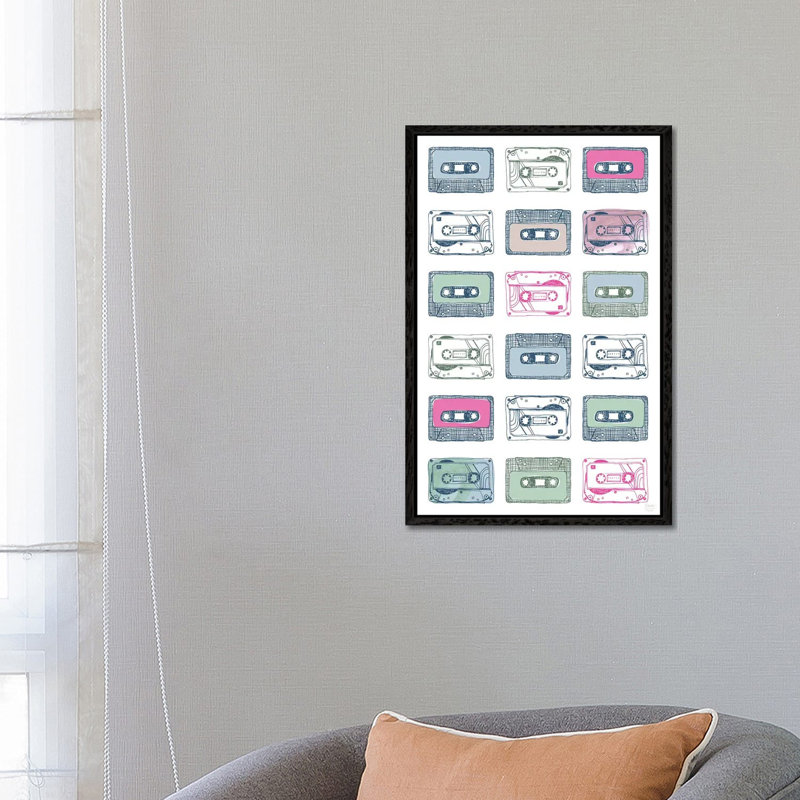 Cassettes - Print on Canvas, Black Floater Framed, 66.04cm H x 45.72cm W x 3.81cm D