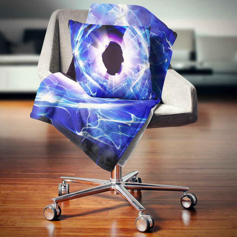 Fractal Light Shine - coussin imprimé abstrait, Coussin décoratif, 16 po x 1 po, Bleu